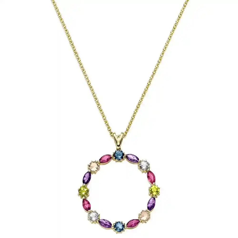 Gold Collier mit Farbsteinen Ankerkette diamantiert 585-14 Karat Gold