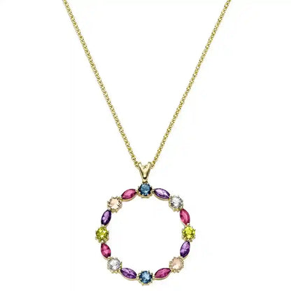 Gold Collier mit Farbsteinen Ankerkette diamantiert 585-14 Karat Gold