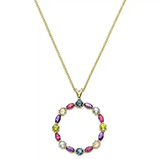 Gold Collier mit Farbsteinen Ankerkette diamantiert 585-14 Karat Gold