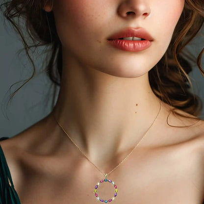 Gold Collier mit Farbsteinen Ankerkette diamantiert 585-14 Karat Gold