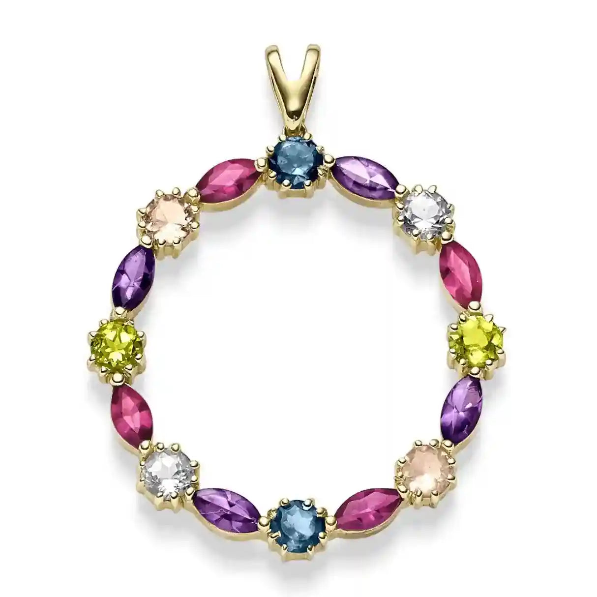 Gold Collier mit Farbsteinen Ankerkette diamantiert 585-14 Karat Gold