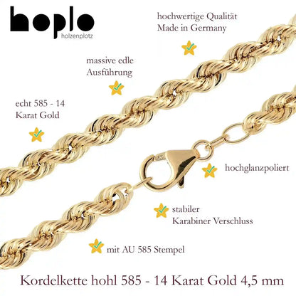 Goldarmband Kordelkette hohl  Armkette Breite 4,5mm 585-14 Karat Gold