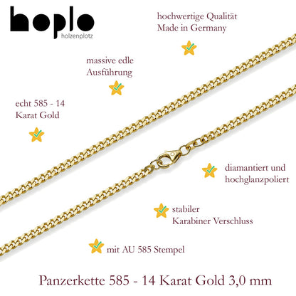 Goldarmband Panzerkette Armkette Breite 3,0mm massiv 585 - 14 Karat Gold - Firma Holzenplotz - Silberketten - Goldketten.de