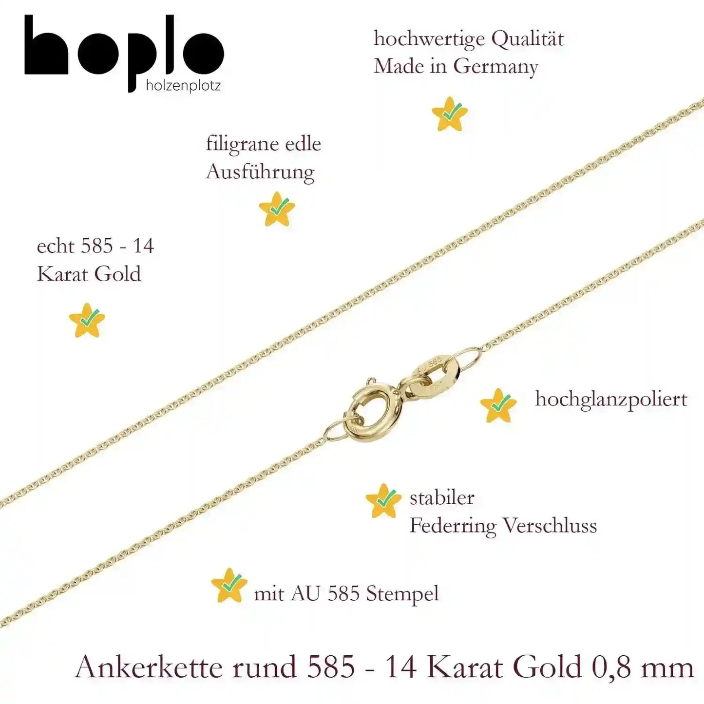 Goldkette Ankerkette Breite 0,8mm - 585-14 Karat Gold - Firma Holzenplotz - Silberketten-Goldketten.de 