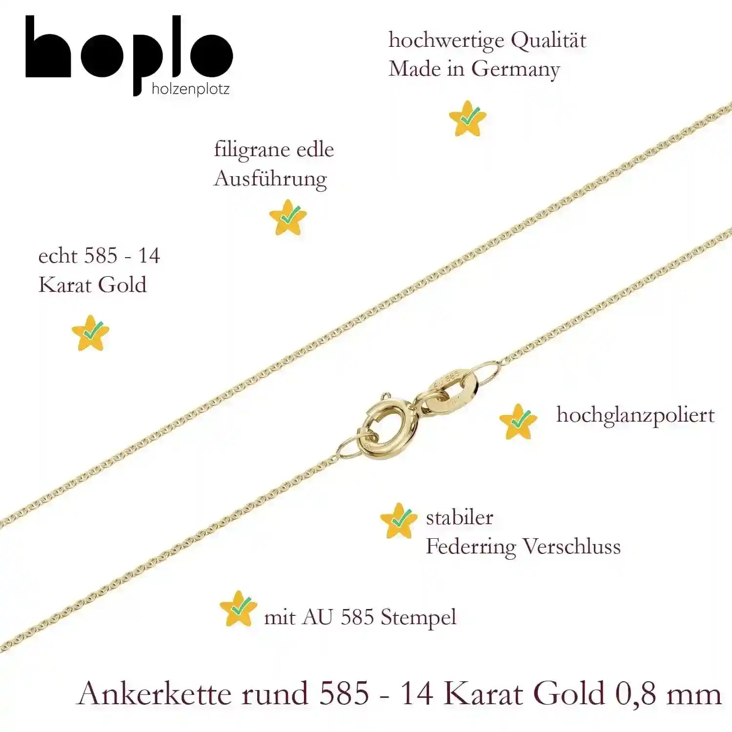 Goldkette Ankerkette Breite 0,8mm - 585-14 Karat Gold - Firma Holzenplotz - Silberketten-Goldketten.de 