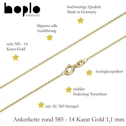 Goldkette Ankerkette Breite 1,1mm - 585-14 Karat Gold - Firma Holzenplotz - Silberketten-Goldketten.de 