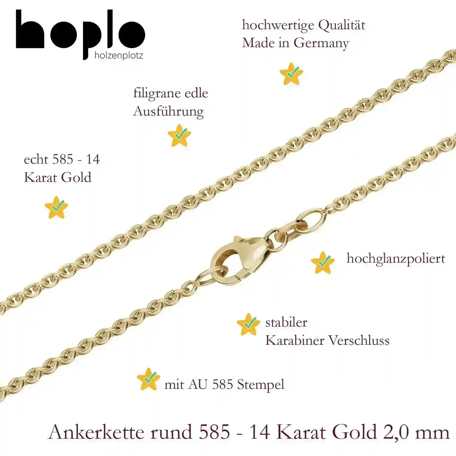 Goldkette Ankerkette Breite 2,0mm - 585-14 Karat Gold - Firma Holzenplotz - Silberketten-Goldketten.de 