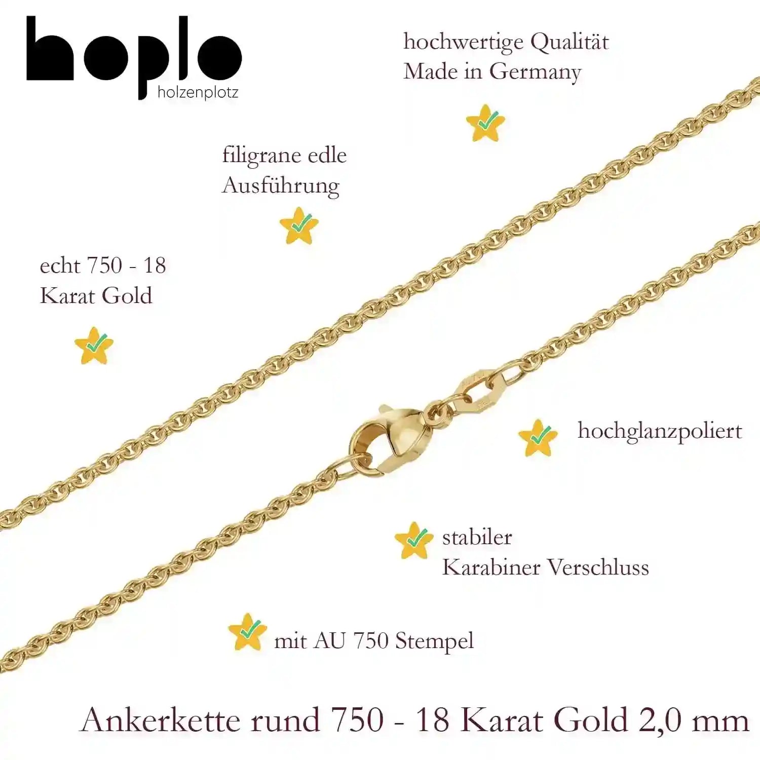 Goldkette Ankerkette Breite 2,0mm - 750-18 Karat Gold - Firma Holzenplotz - Silberketten-Goldketten.de 