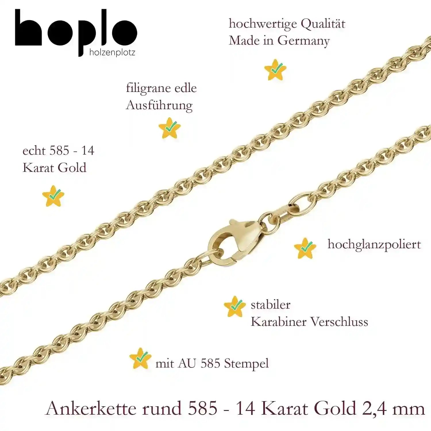 Goldkette Ankerkette Breite 2,4mm - 585-14 Karat Gold - Firma Holzenplotz - Silberketten-Goldketten.de 
