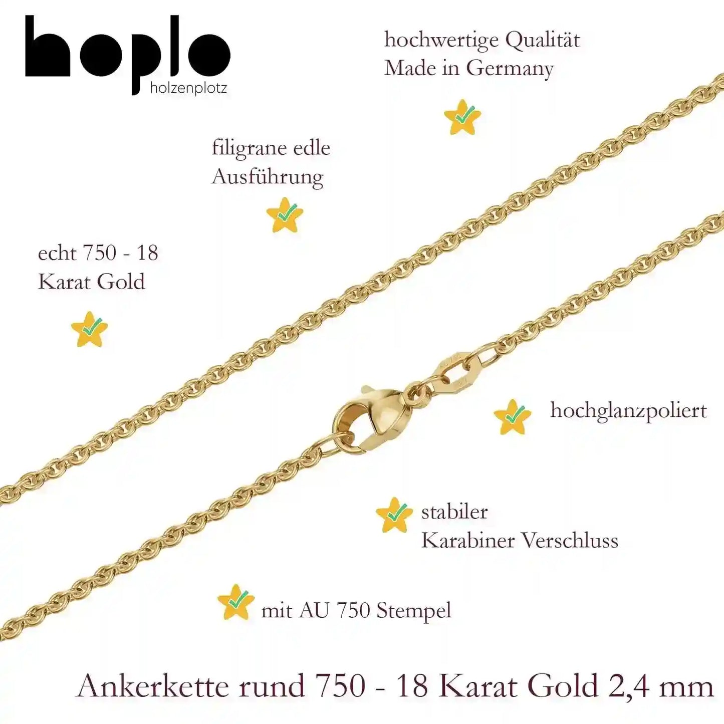 Goldkette Ankerkette Breite 2,4mm - 750-18 Karat Gold - Firma Holzenplotz - Silberketten-Goldketten.de 