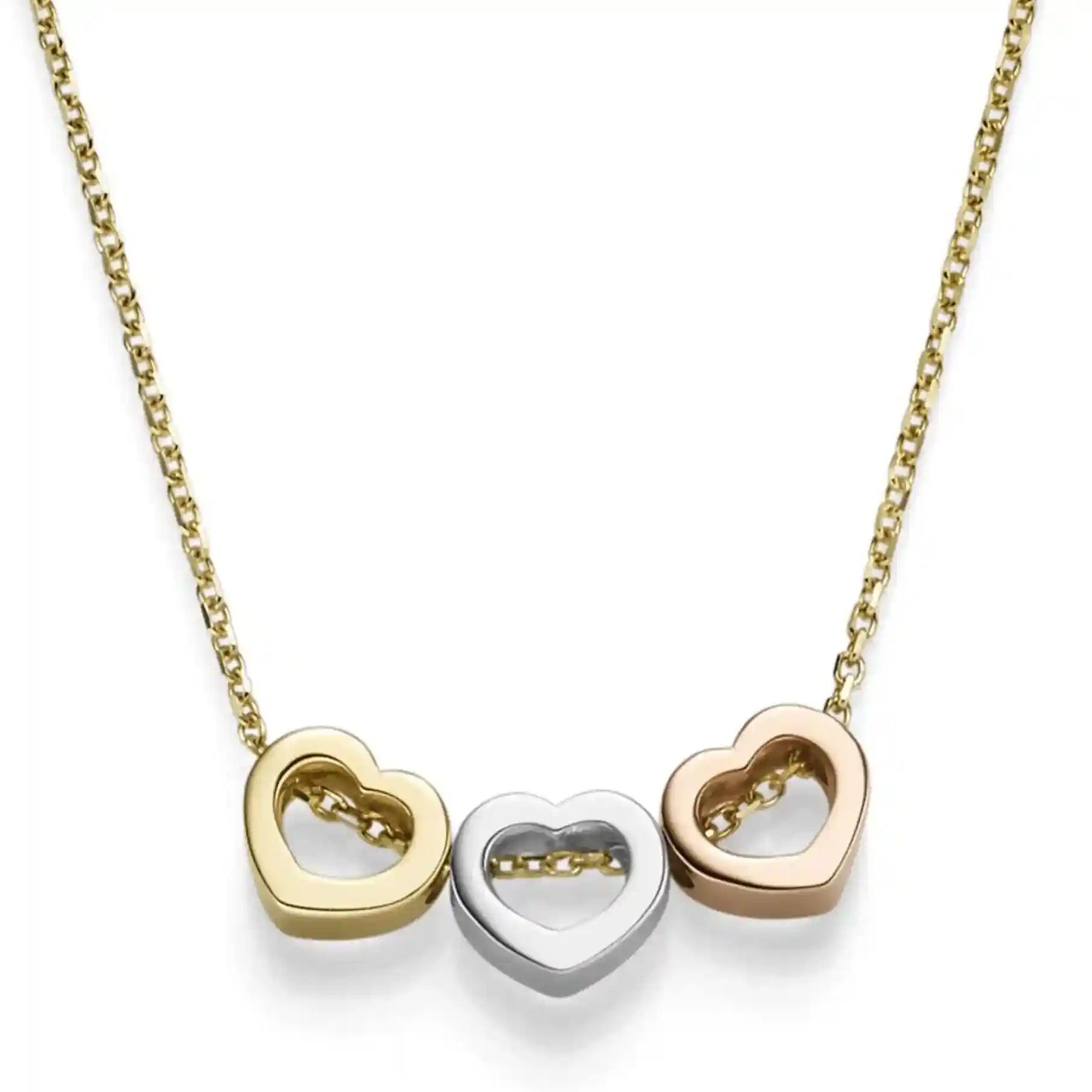 Goldkette Ankerkette diamantiert Collier mit Herzen 585-14 Karat Gold