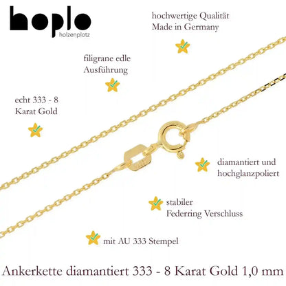 Goldkette Ankerkette diamantiert Halskette 1,0 mm 333-8 Karat Gold