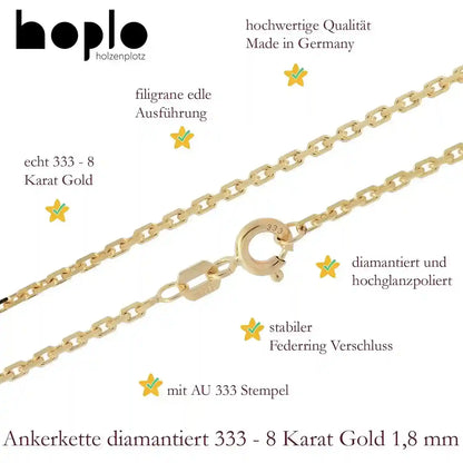 Goldkette Ankerkette diamantiert Halskette 1,8 mm 333-8 Karat Gold