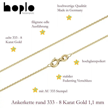 Goldkette Ankerkette rund Halskette 1,1 mm massiv 333 - 8 Karat Gold - Firma Holzenplotz - Silberketten-Goldketten.de 