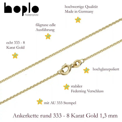 Goldkette Ankerkette rund Halskette 1,3 mm massiv 333 - 8 Karat Gold - Firma Holzenplotz - Silberketten-Goldketten.de 