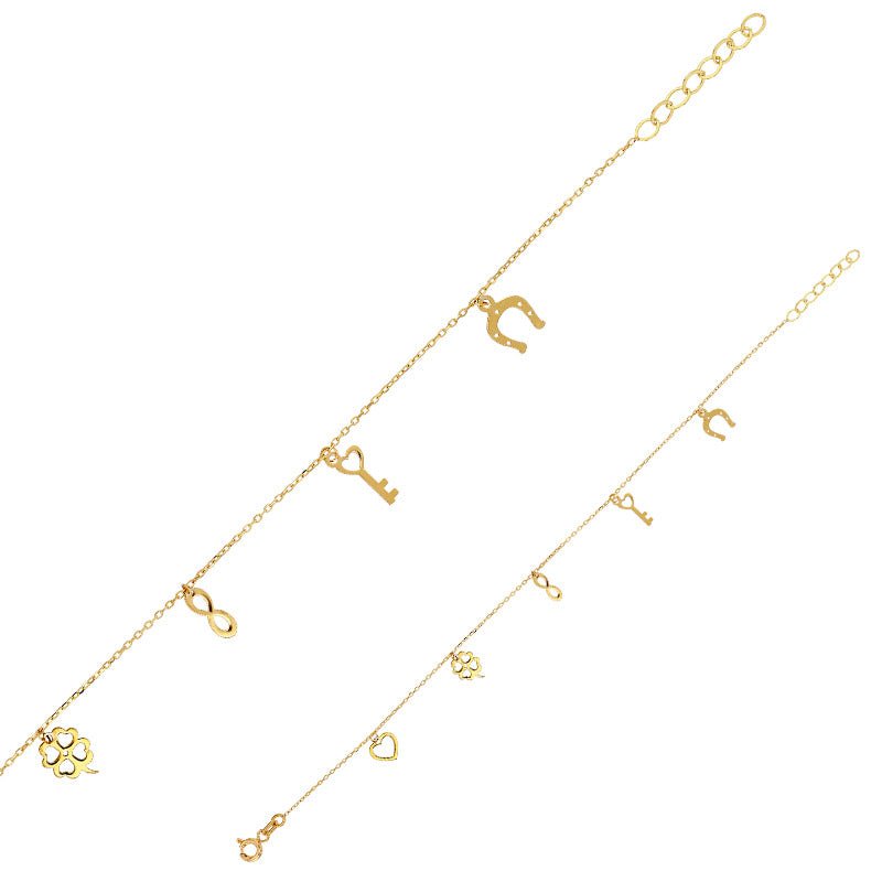 Goldkette Armkette mit Pampillen Herz, Kleeblatt 375 - 9 Karat Gold - Firma Holzenplotz - Silberketten - Goldketten.de