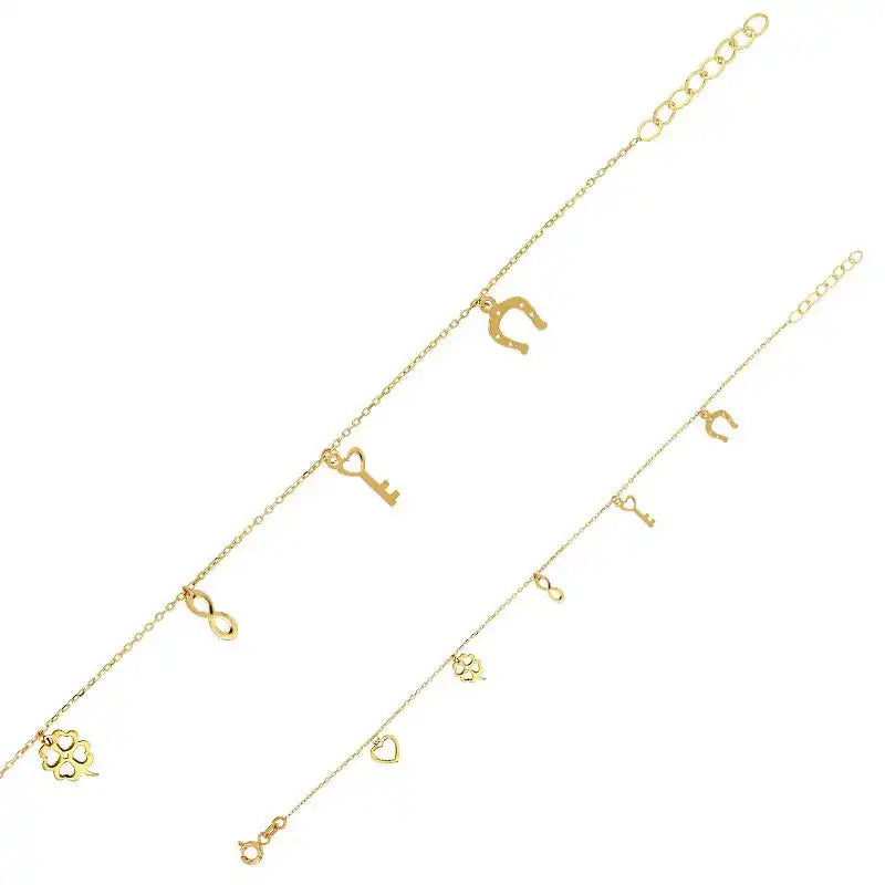 Goldkette Armkette mit Pampillen Herz, Kleeblatt 375 - 9 Karat Gold - Firma Holzenplotz - Silberketten - Goldketten.de