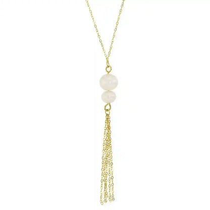 Goldkette Collier Kette mit Süsswasserperlen massiv  375-9 Karat Gold