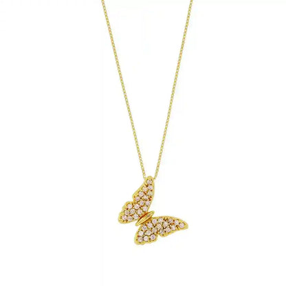 Goldkette Collier Schmetterling Zirkonia massiv  375-9 Karat Gold 42cm