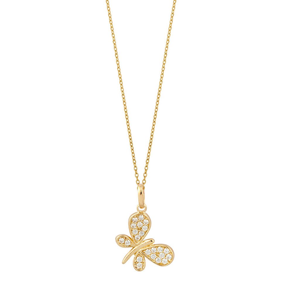 Goldkette Collier Schmetterling Zirkonia massiv 375 - 9 Karat Gold 45cm - Firma Holzenplotz - Silberketten - Goldketten.de