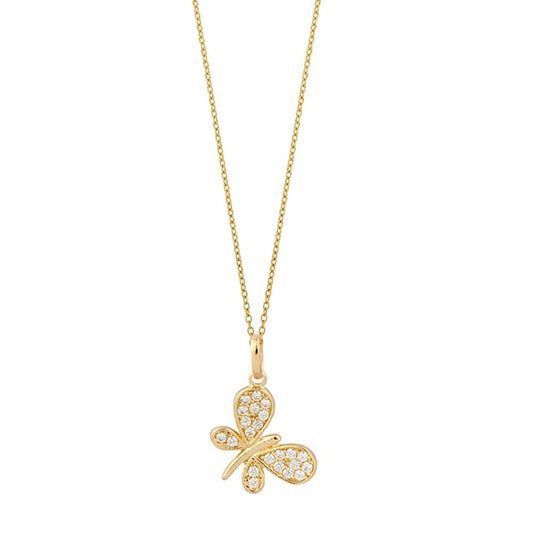 Goldkette Collier Schmetterling Zirkonia massiv 375 - 9 Karat Gold 45cm - Firma Holzenplotz - Silberketten - Goldketten.de