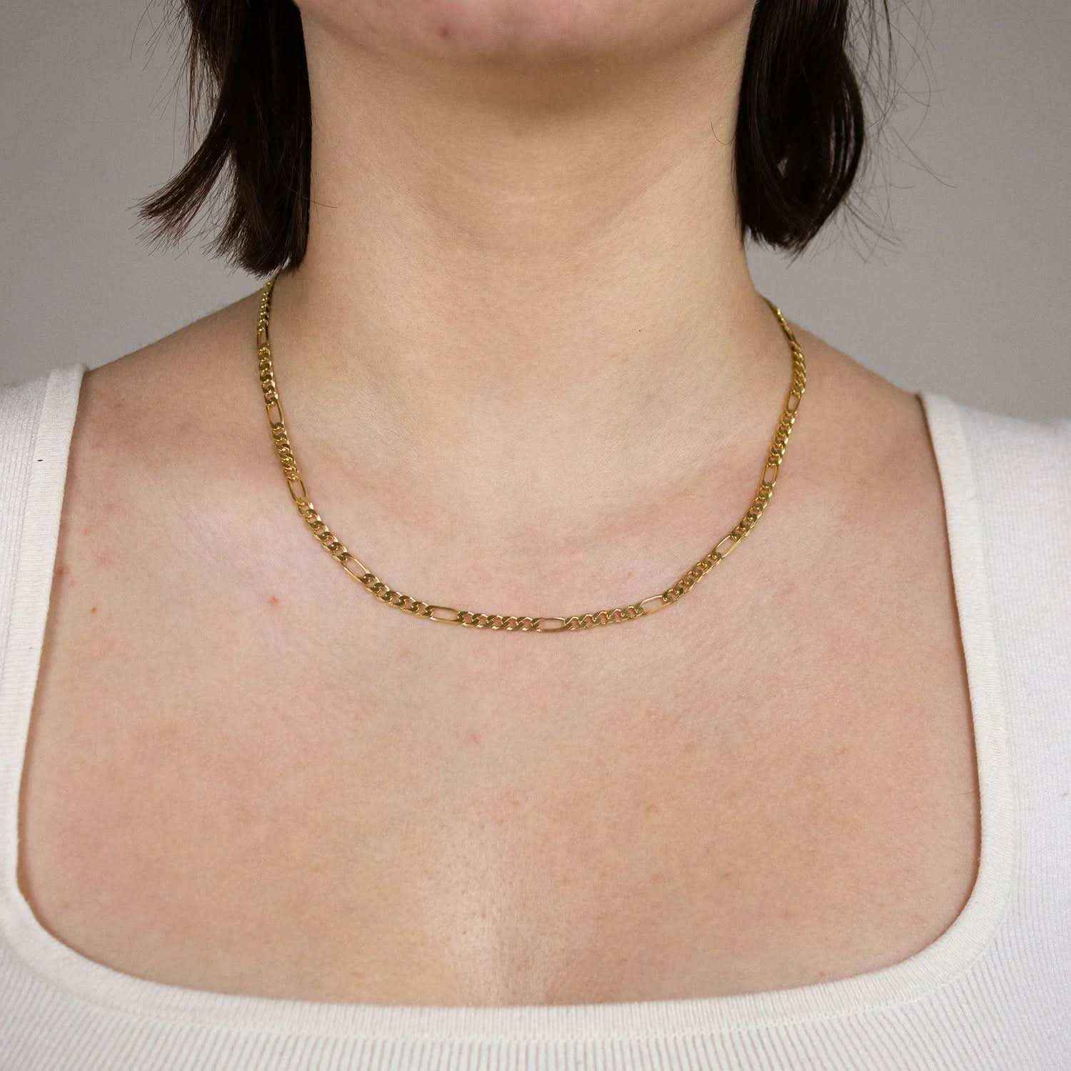 Goldkette Figarokette diamantiert Halskette 3,4 mm - 333-8 Karat Gold - Firma Holzenplotz - Silberketten-Goldketten.de 