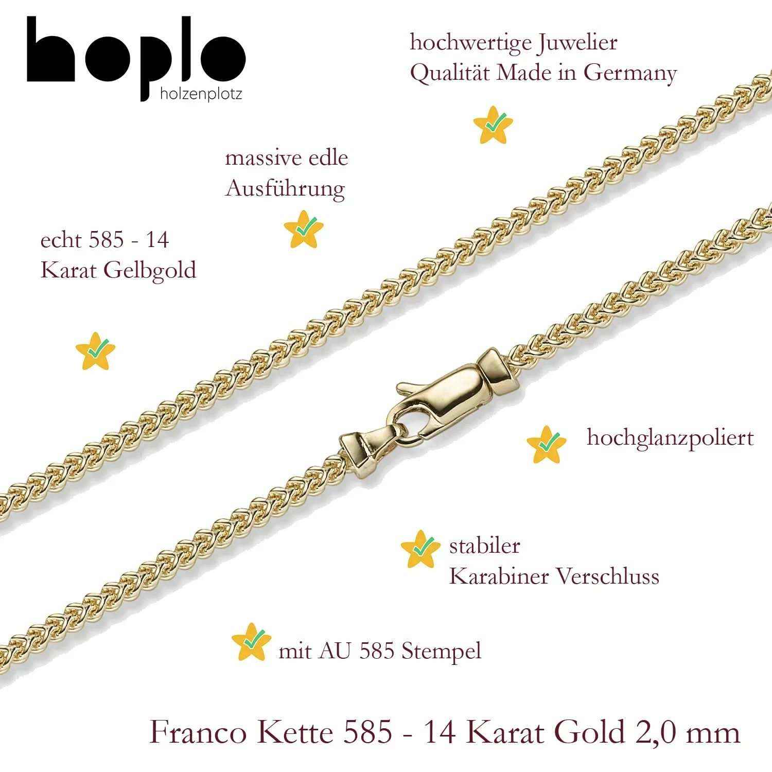 Goldkette Franco Halskette Breite 2,0 mm massiv 585-14 Karat Gold - Firma Holzenplotz - Silberketten-Goldketten.de 