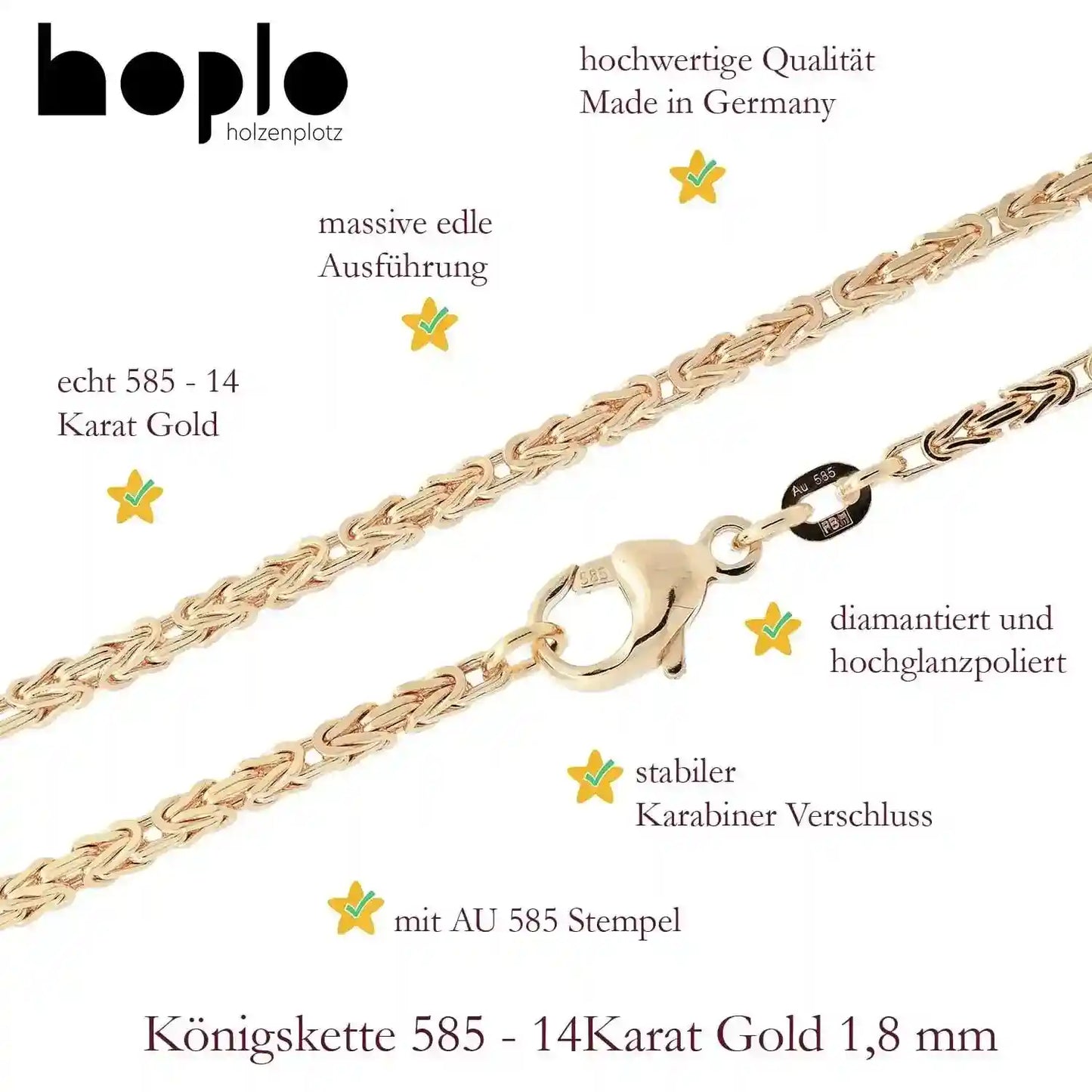 Goldkette Königskette Halskette Breite 1,8 mm - 585 - 14 Karat Gold