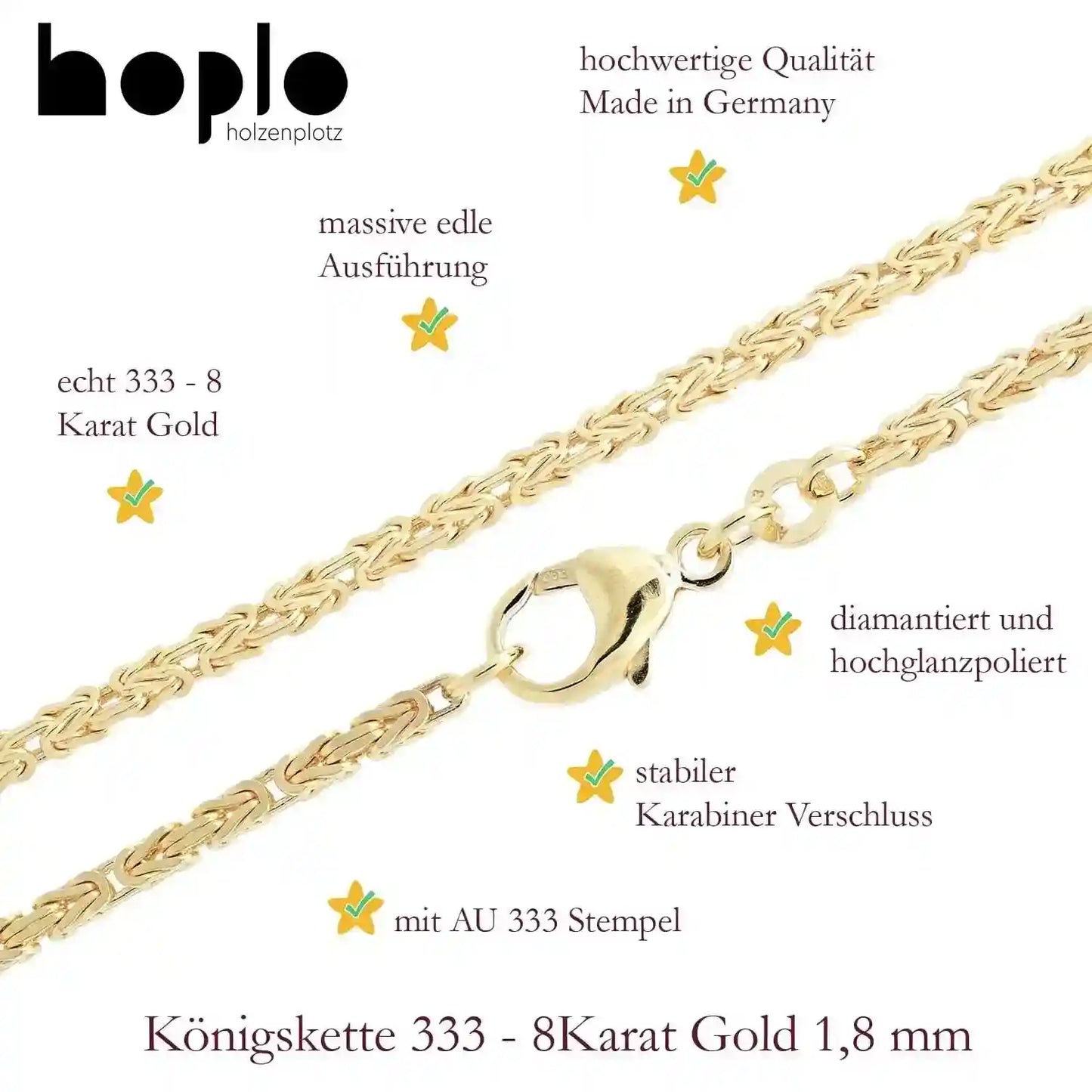 Goldkette Königskette Halskette Breite 1,8 mm massiv 333-8 Karat Gold