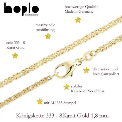 Goldkette Königskette Halskette Breite 1,8 mm massiv 333-8 Karat Gold