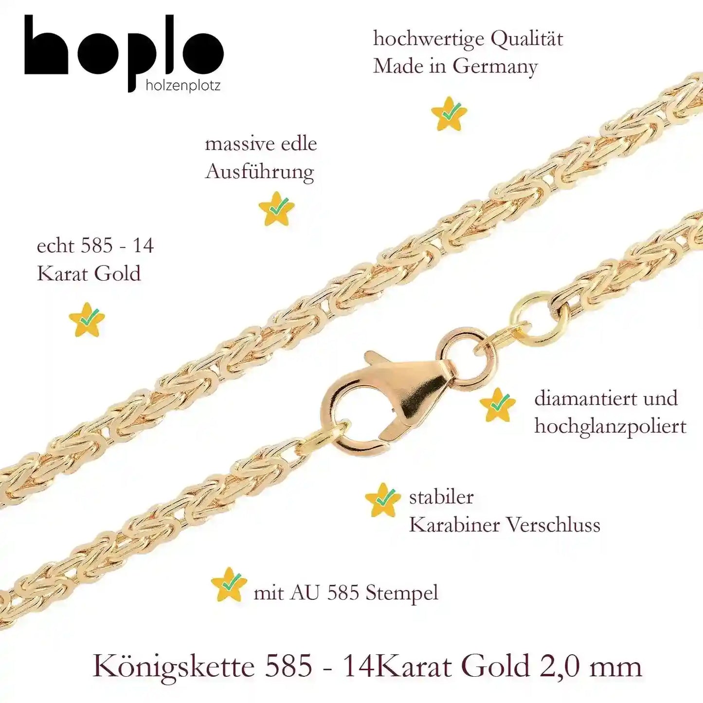 Goldkette Königskette Halskette Breite 2,0 mm - 585 - 14 Karat Gold