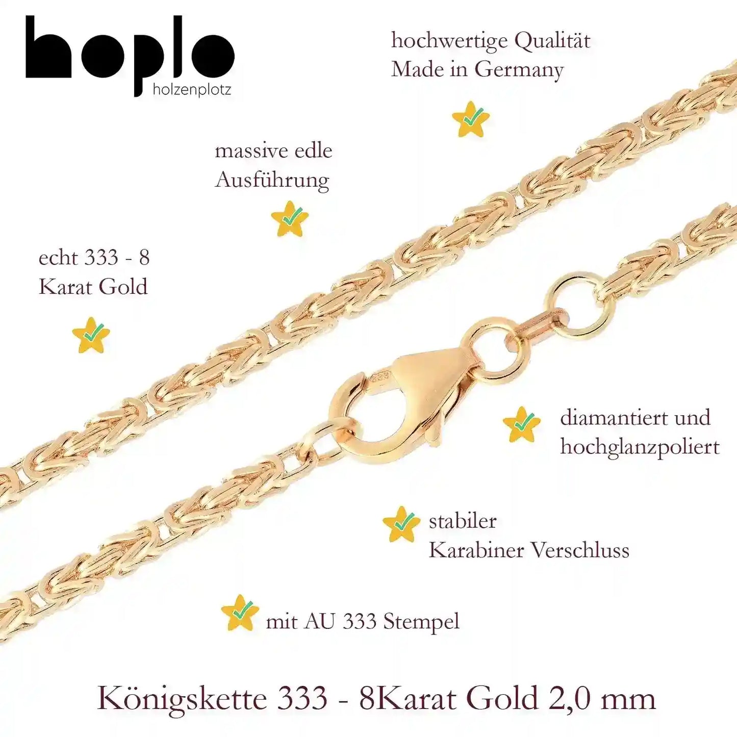 Goldkette Königskette Halskette Breite 2,0 mm massiv 333-8 Karat Gold