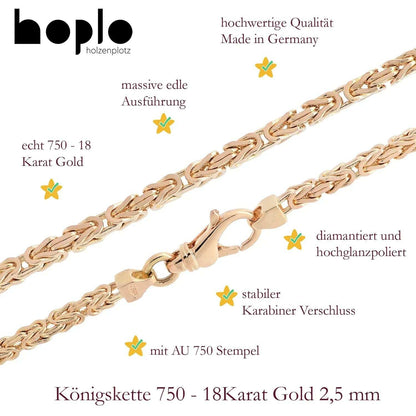 Goldkette Königskette Halskette Breite 2,5 mm massiv 750-18 Karat Gold