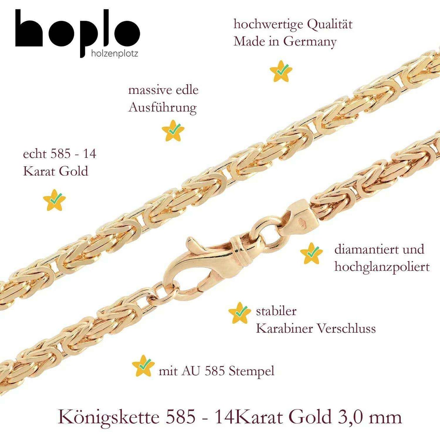 Goldkette Königskette Halskette Breite 3,0 mm massiv 585-14 Karat Gold