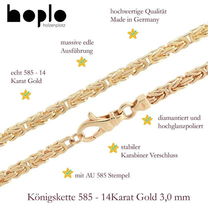 Goldkette Königskette Halskette Breite 3,0 mm massiv 585-14 Karat Gold