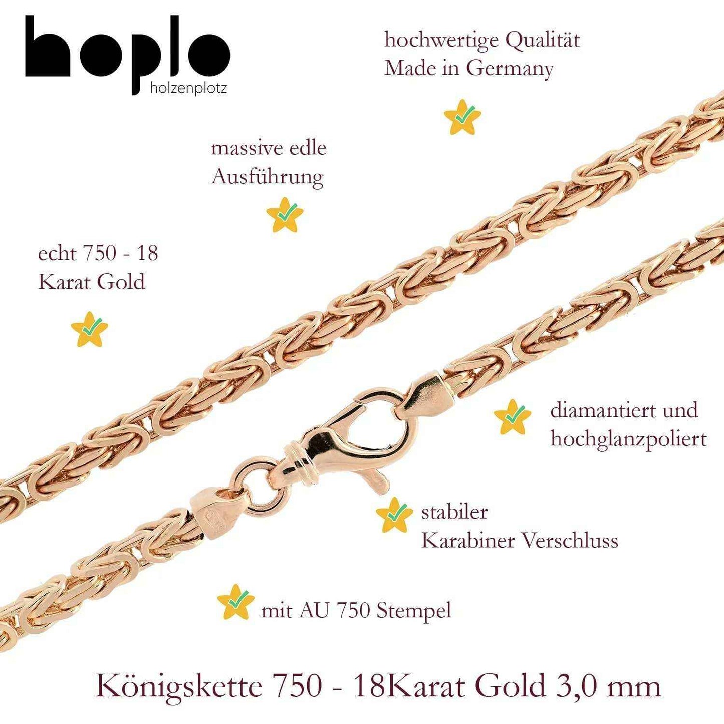 Goldkette Königskette Halskette Breite 3,0 mm massiv 750-18 Karat Gold