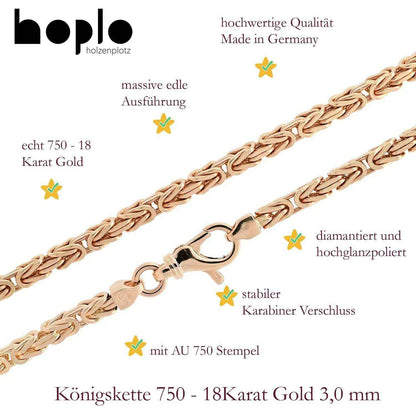 Goldkette Königskette Halskette Breite 3,0 mm massiv 750-18 Karat Gold