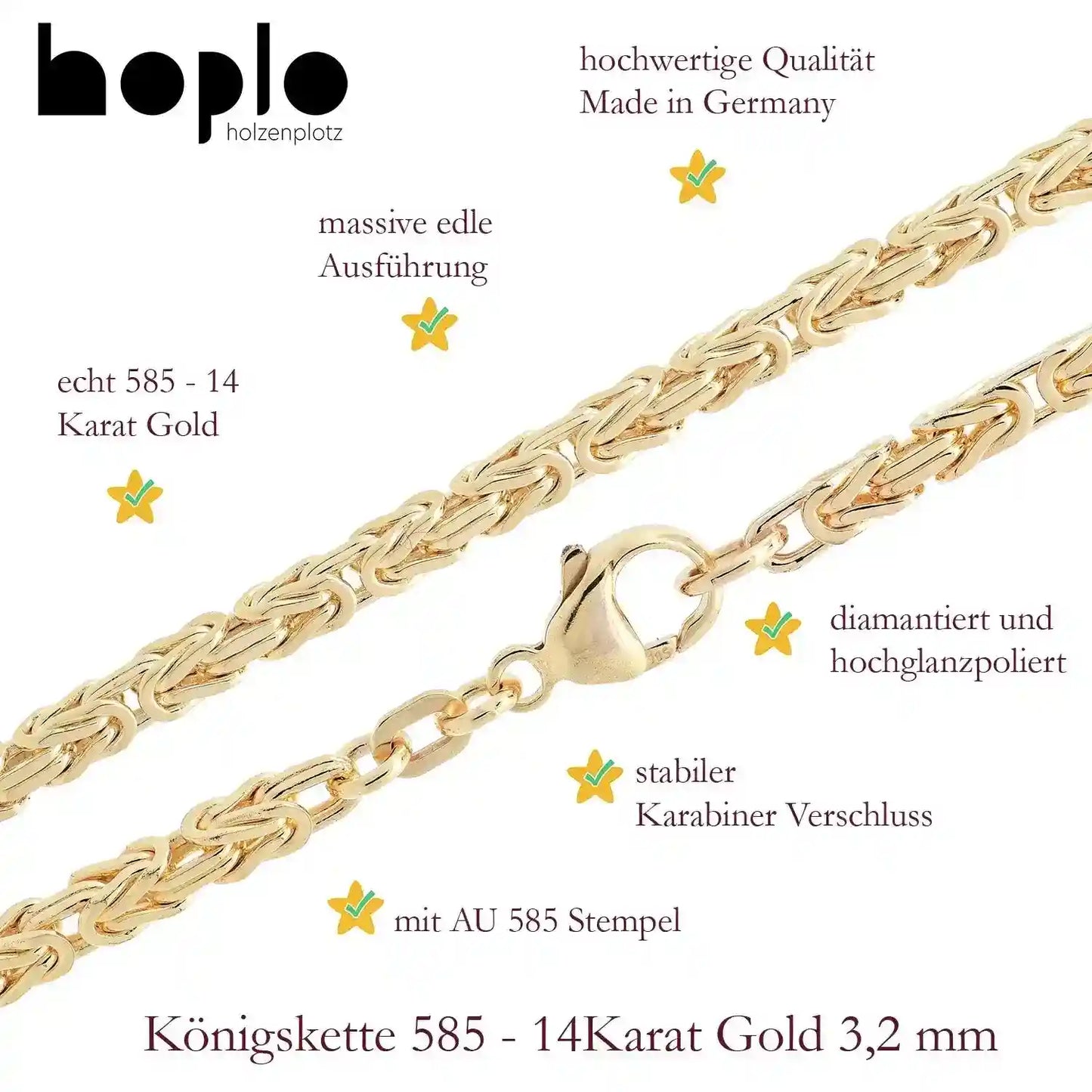 Goldkette Königskette Halskette Breite 3,2 mm massiv 585-14 Karat Gold