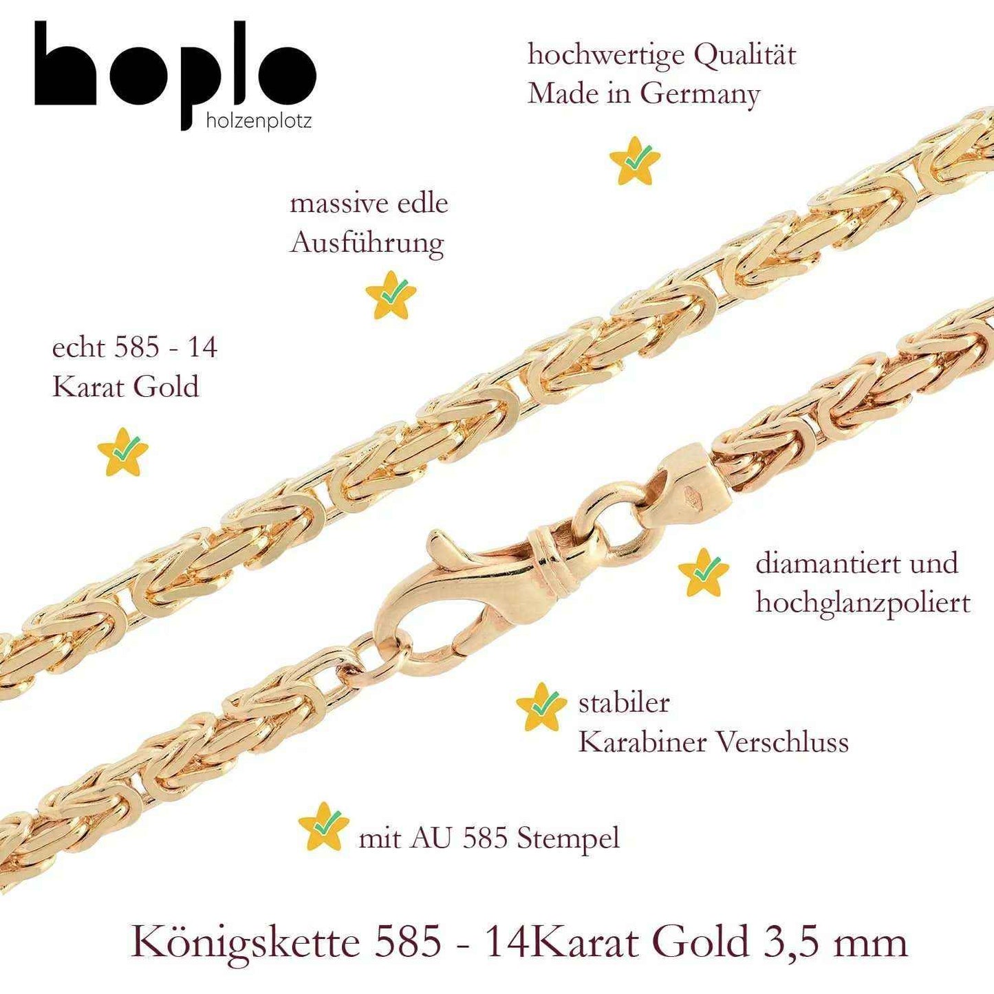 Goldkette Königskette Halskette Breite 3,5 mm massiv 585-14 Karat Gold