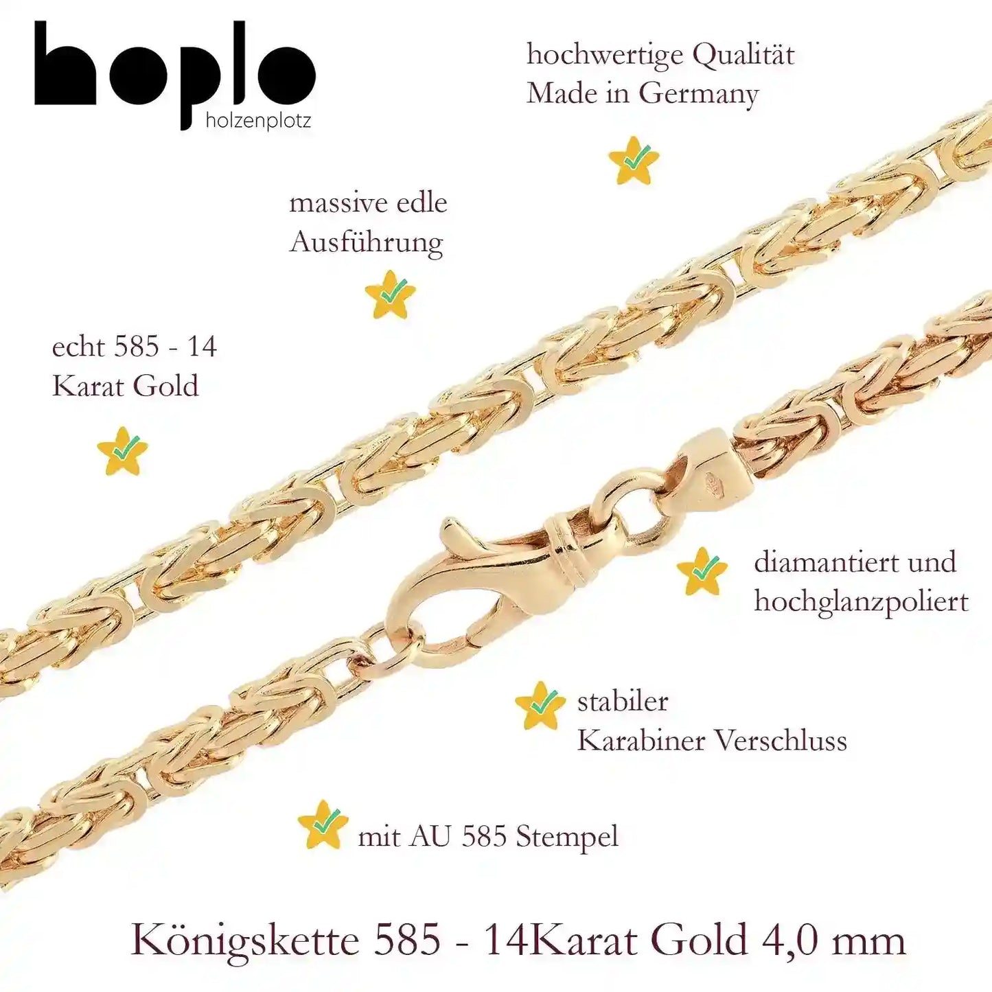 Goldkette Königskette Halskette Breite 4,0 mm massiv 585-14 Karat Gold