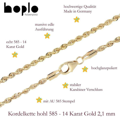 Goldkette Kordelkette hohl Halskette Breite 2,1 mm - 585-14 Karat Gold - Firma Holzenplotz - Silberketten-Goldketten.de 
