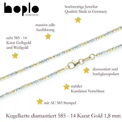 Goldkette Kugelkette diamantiert 1,8mm 585-14 Karat Gelbgold Weißgold - Firma Holzenplotz - Silberketten-Goldketten.de 