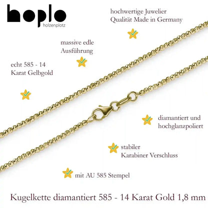 Goldkette Kugelkette diamantiert Breite 1,8mm massiv 585-14 Karat Gold - Firma Holzenplotz - Silberketten-Goldketten.de 