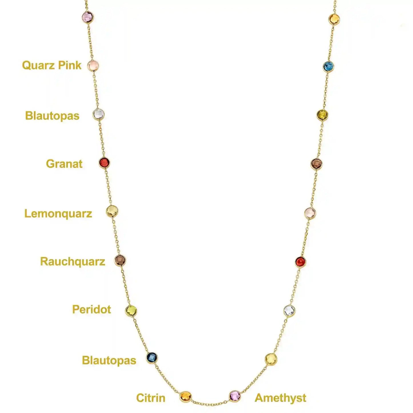 Goldkette mit Farbsteinen Ankerkette 1,1 mm massiv 585-14 Karat Gold