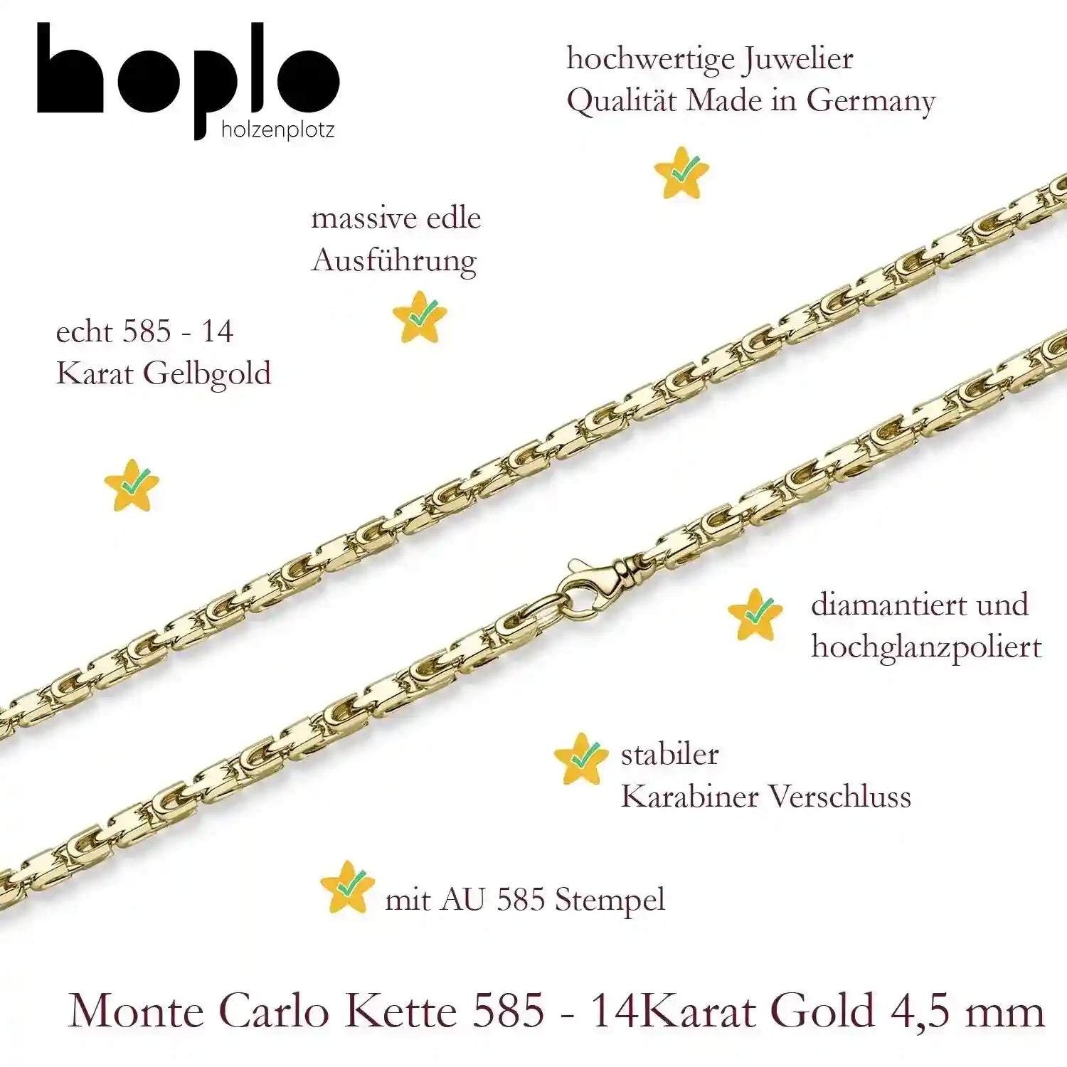 Goldkette Monte Carlo Halskette Breite 4,5 mm massiv 585-14 Karat Gold - Firma Holzenplotz - Silberketten-Goldketten.de 