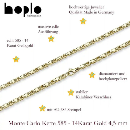 Goldkette Monte Carlo Halskette Breite 4,5 mm massiv 585-14 Karat Gold - Firma Holzenplotz - Silberketten-Goldketten.de 