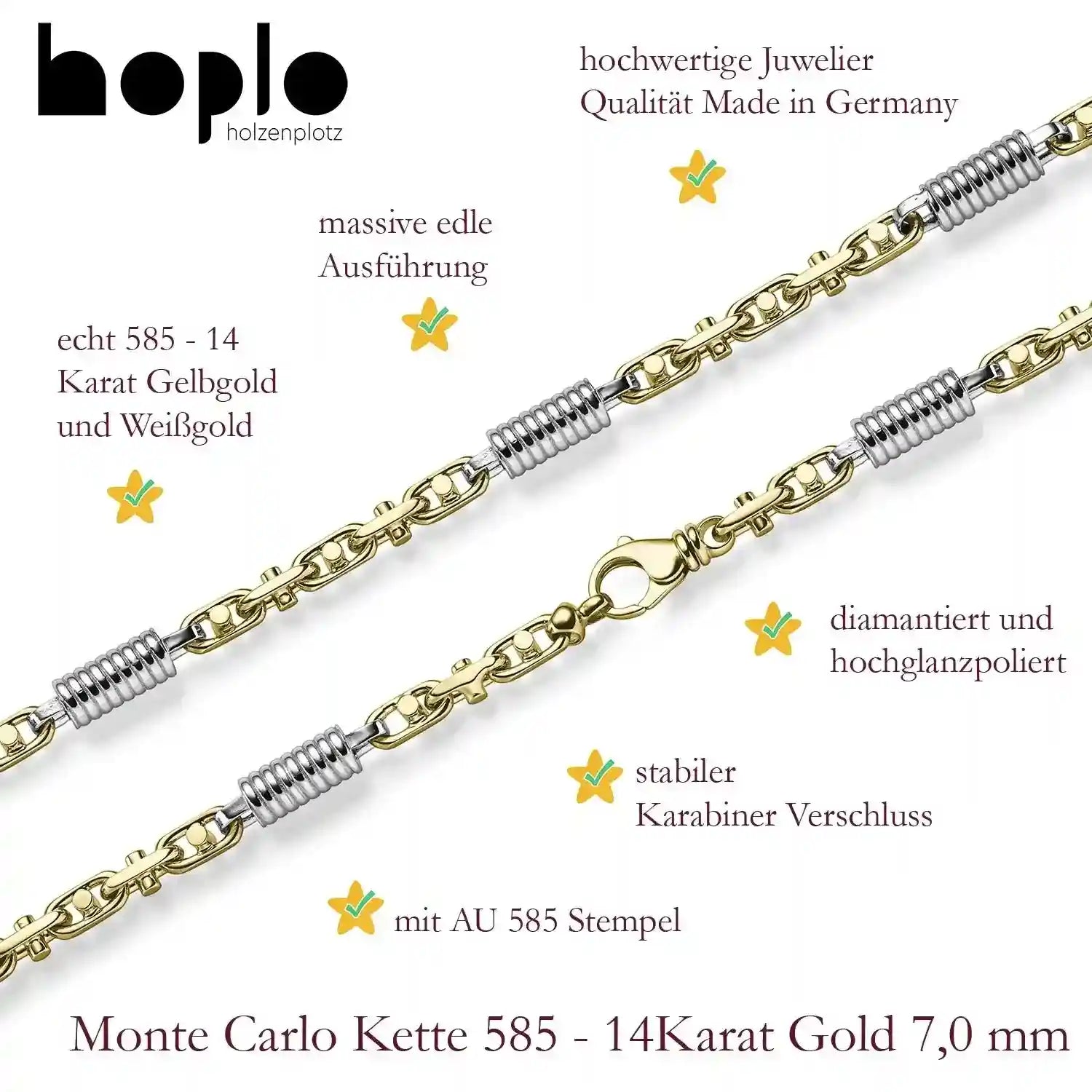 Goldkette Monte Carlo Halskette Breite 7,0 mm massiv 585-14 Karat Gold - Firma Holzenplotz - Silberketten-Goldketten.de 