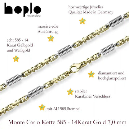 Goldkette Monte Carlo Halskette Breite 7,0 mm massiv 585-14 Karat Gold - Firma Holzenplotz - Silberketten-Goldketten.de 