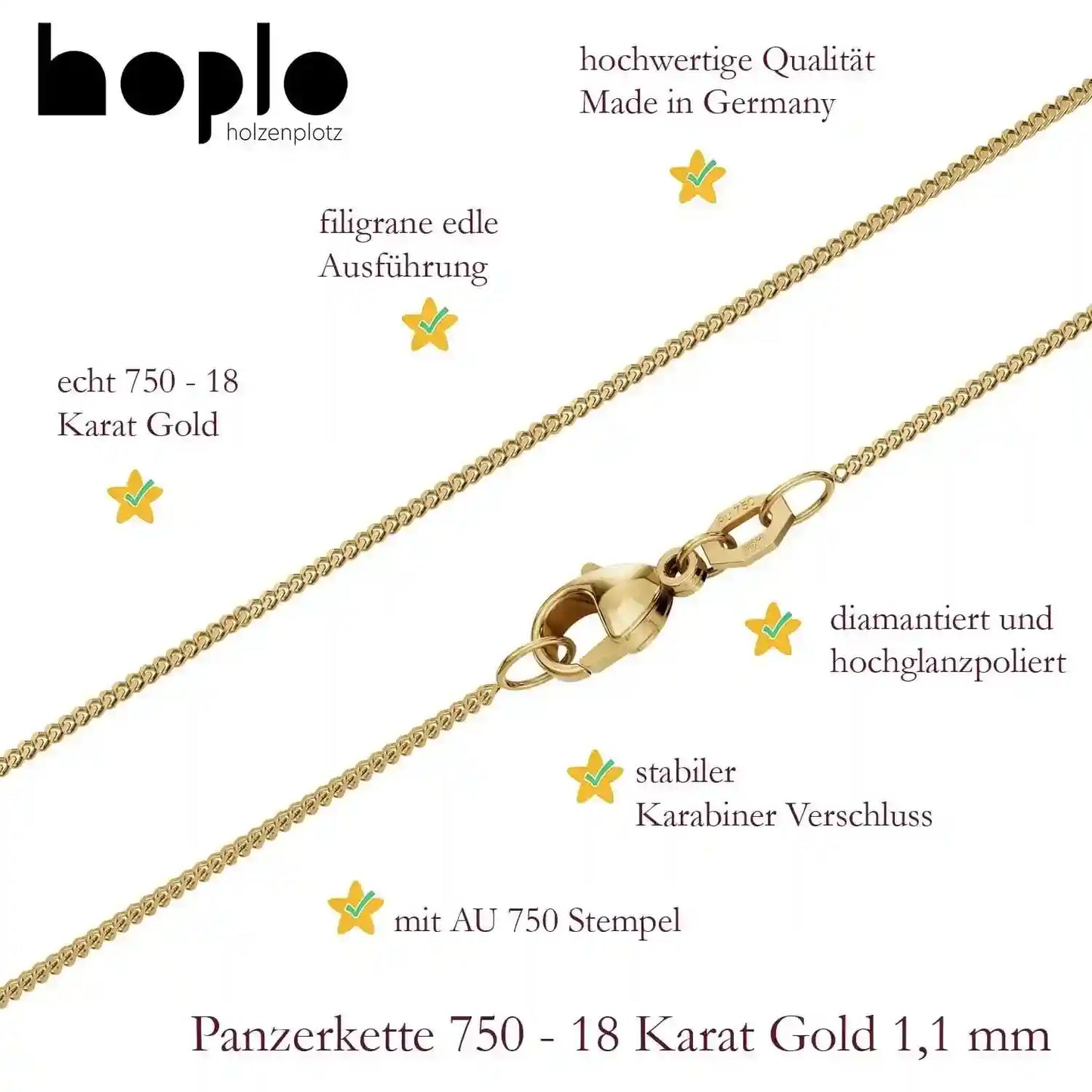Goldkette Panzerkette Breite 1,1mm - 750-18 Karat Gold