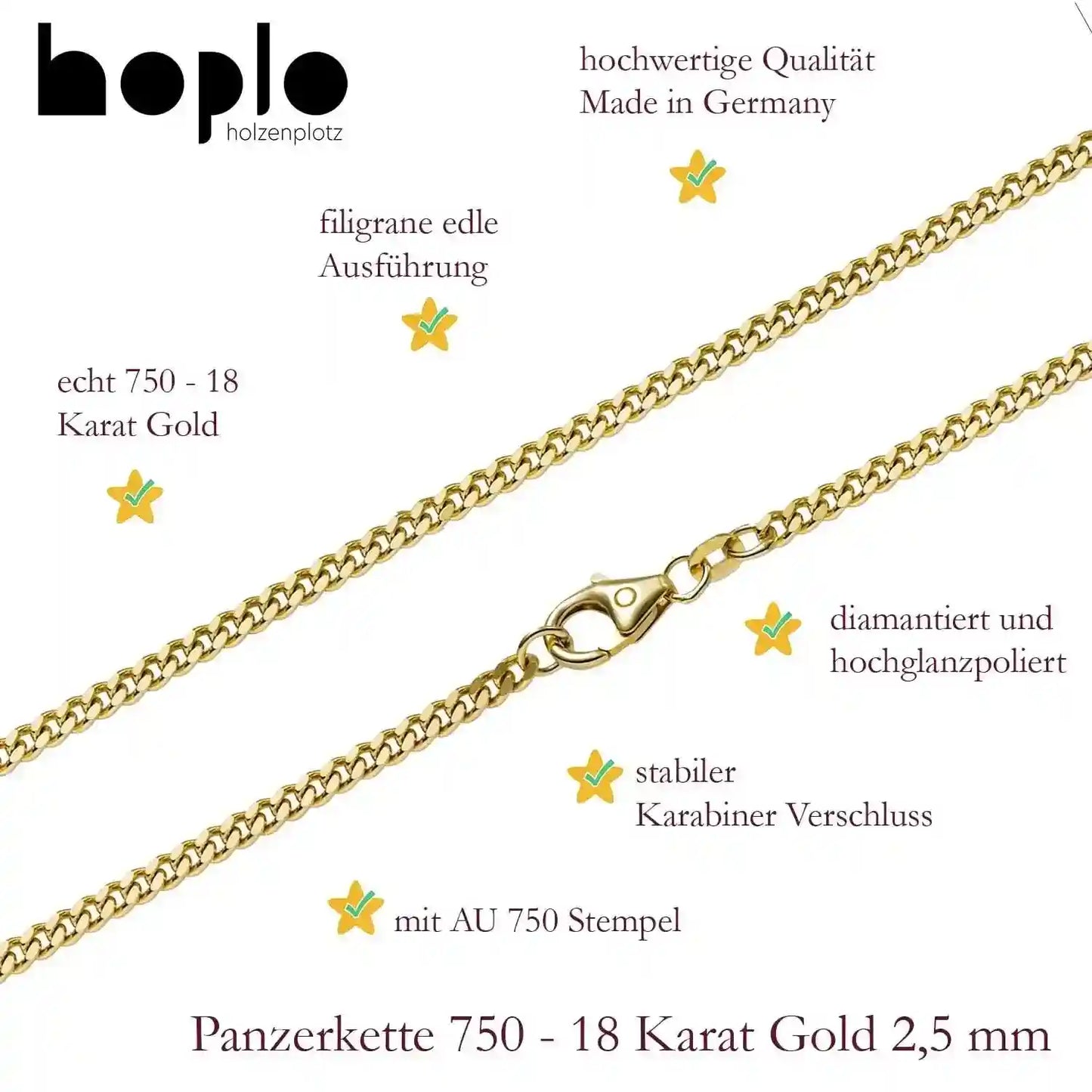 Goldkette Panzerkette Breite 2,5mm - 750-18 Karat Gold - Firma Holzenplotz - Silberketten-Goldketten.de 